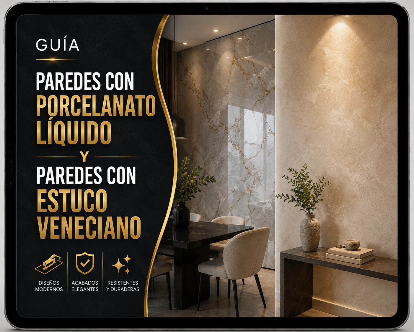 Paredes con Porcelanato líquido y Estuco Veneciano